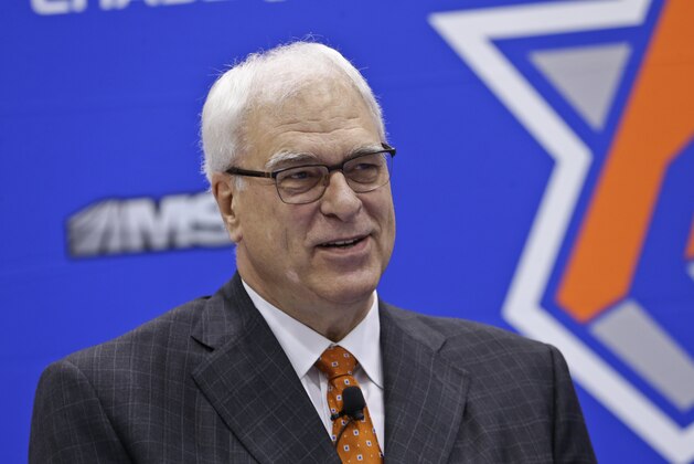 New York Knicks president Phil Jackson, responds to questions during an NBA basketball news conference to announce the hiring of Jeff Hornacek as the head coach, Friday, June 3, 2016, in Tarrytown, N.Y. (AP Photo/Frank Franklin II)