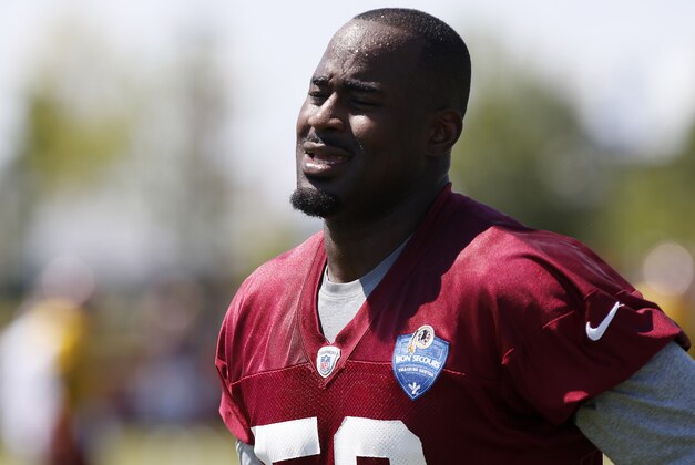 Aug 1, 2015; Richmond, VA, USA; Washington Redskins linebacker Junior Galette (58) jogs off the field prior to afternoon practice as part of day three of training camp at Bon Secours Washington Redskins Training Center. Mandatory Credit: Geoff Burke-USA TODAY Sports