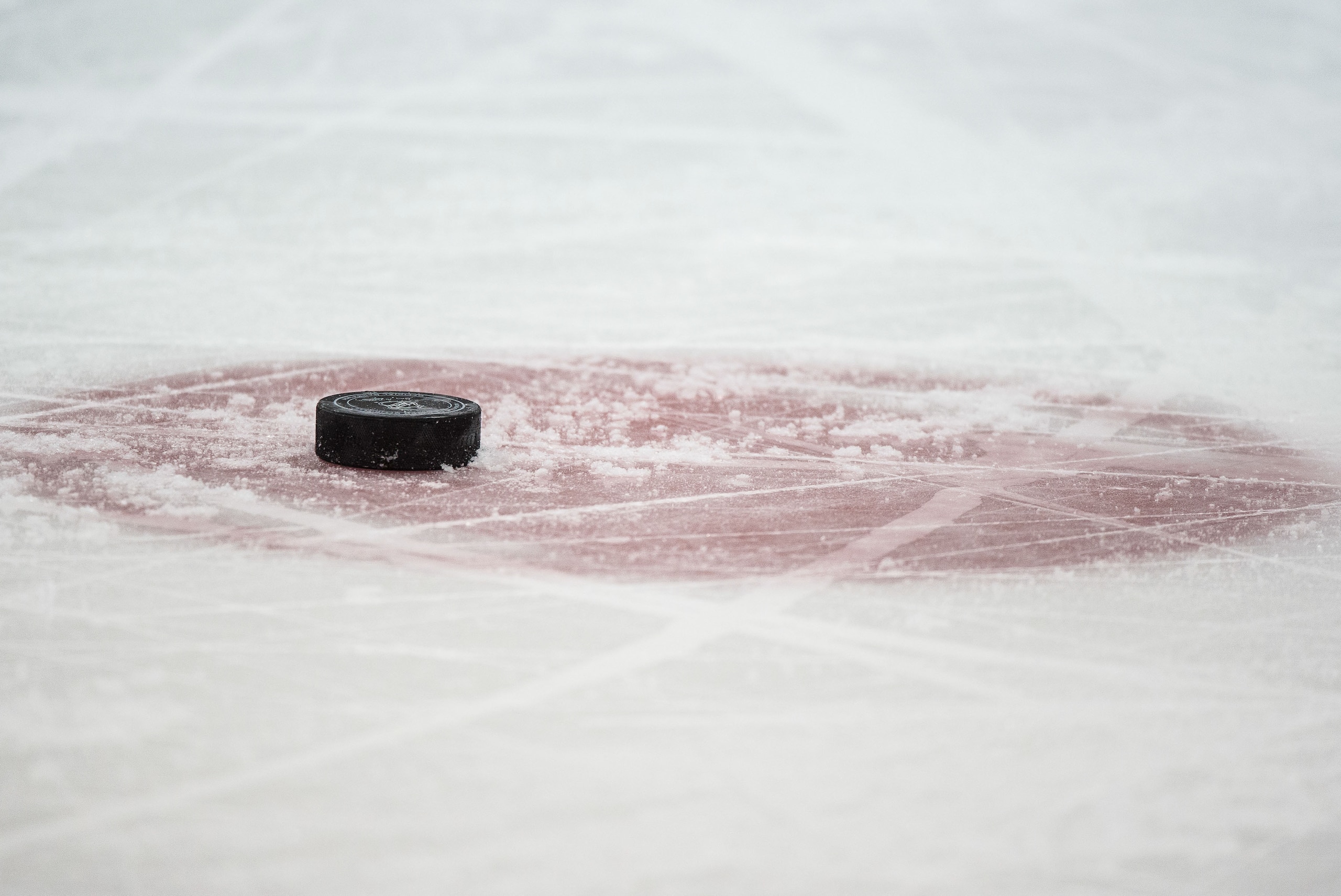 Jan 21, 2016; Dallas, TX, USA; A view of a hockey puck and face-off circle during the game between the Dallas Stars and the Edmonton Oilers at the American Airlines Center. The Stars defeat the Oilers 3-2. Mandatory Credit: Jerome Miron-USA TODAY Sports
