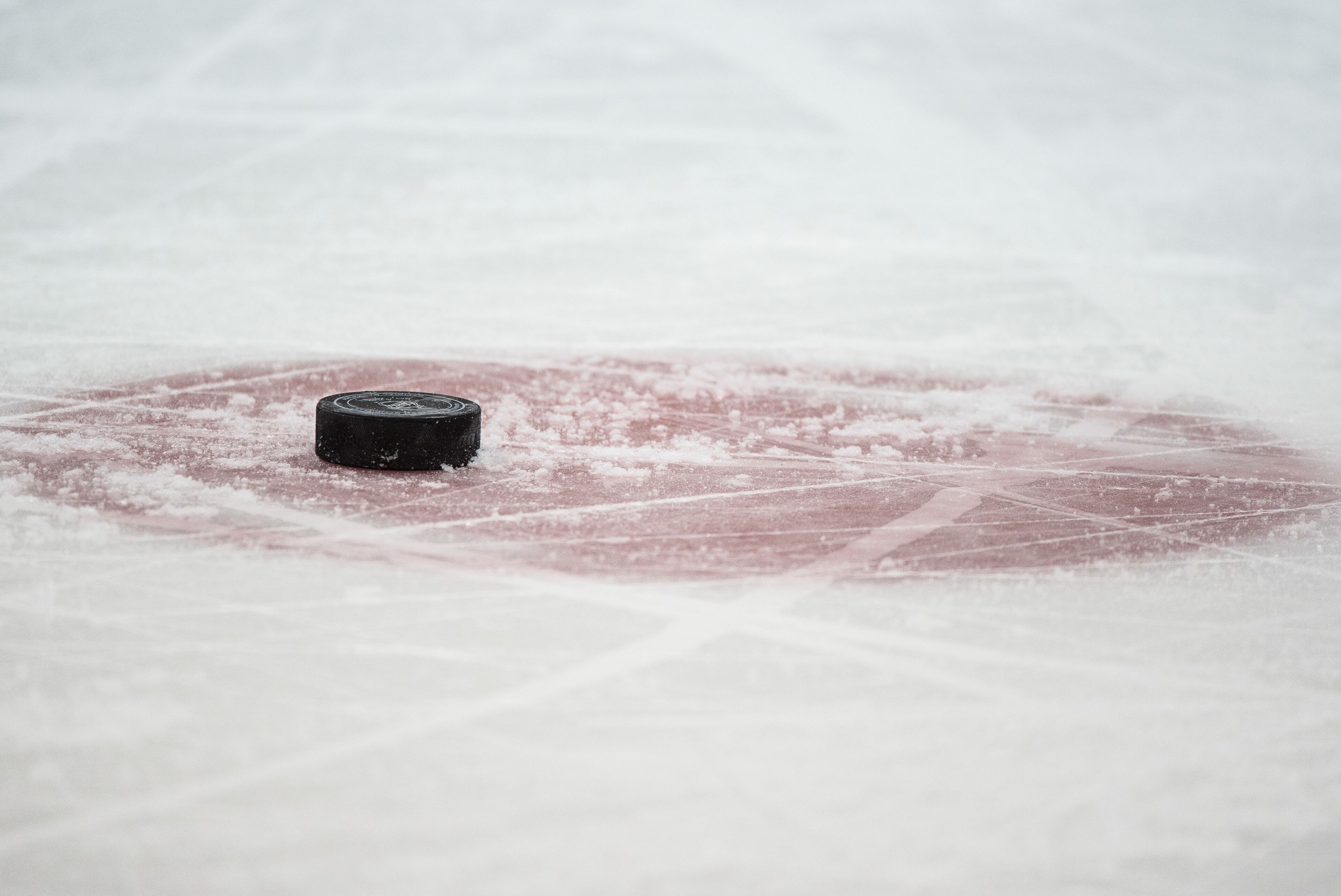 Jan 21, 2016; Dallas, TX, USA; A view of a hockey puck and face-off circle during the game between the Dallas Stars and the Edmonton Oilers at the American Airlines Center. The Stars defeat the Oilers 3-2. Mandatory Credit: Jerome Miron-USA TODAY Sports