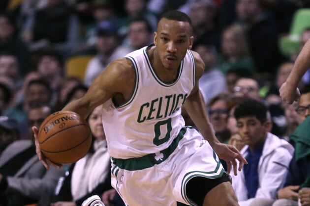 Boston Celtics guard Avery Bradley (0) during the second quarter of an NBA basketball game in Boston, Monday, March 21, 2016. (AP Photo/Charles Krupa)