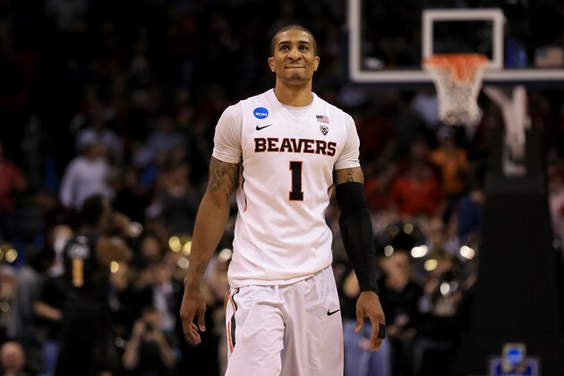 OKLAHOMA CITY, OKLAHOMA - MARCH 18:  Gary Payton II #1 of the Oregon State Beavers reacts after losing 75-67 to the Virginia Commonwealth Rams in the first round of the 2016 NCAA Men's Basketball Tournament at Chesapeake Energy Arena on March 18, 2016 in Oklahoma City, Oklahoma.  (Photo by Tom Pennington/Getty Images)