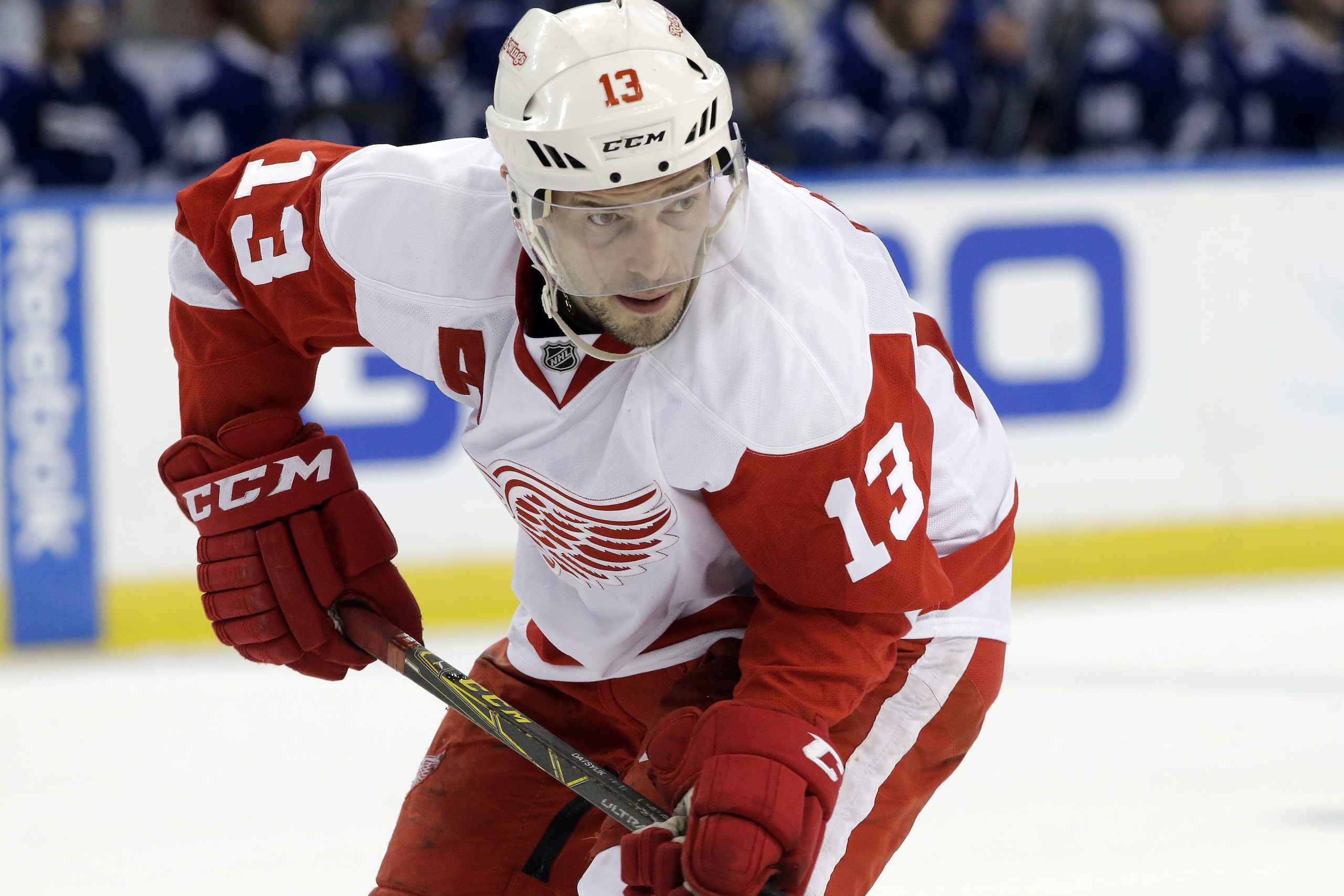 Detroit Red Wings center Pavel Datsyuk, of Russia, during the second period of Game 1 of the first round of the NHL Stanley Cup playoffs against the Tampa Bay Lightning Wednesday, April 13, 2016, in Tampa, Fla. (AP Photo/Chris O'Meara)