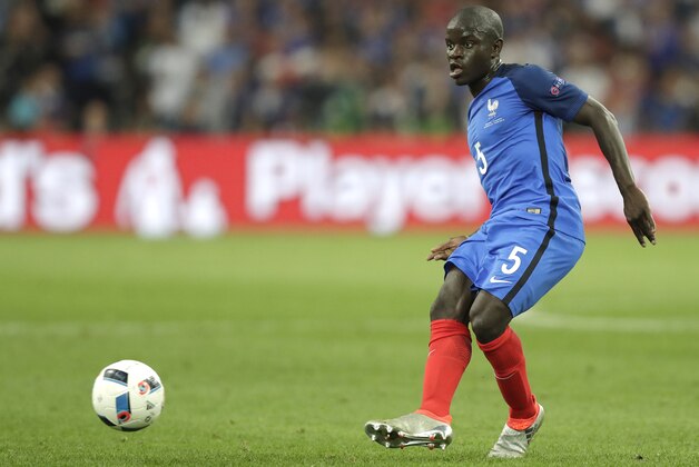 France's N'Golo Kante kicks the ball during the Euro 2016 Group A soccer match between France and Albania at the Velodrome stadium in Marseille, France, Wednesday, June 15, 2016. (AP Photo/Ariel Schalit)