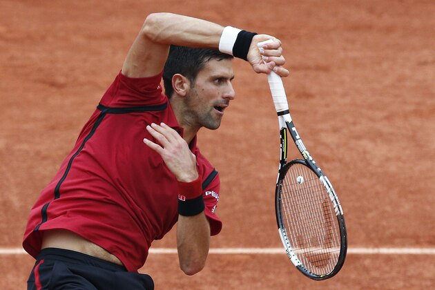 FILE - In this June 5, 2016 file photo, Serbia's Novak Djokovic serves the ball in the final of the French Open tennis tournament against Britain's Andy Murray at the Roland Garros stadium in Paris, France. (AP Photo/Christophe Ena, File)