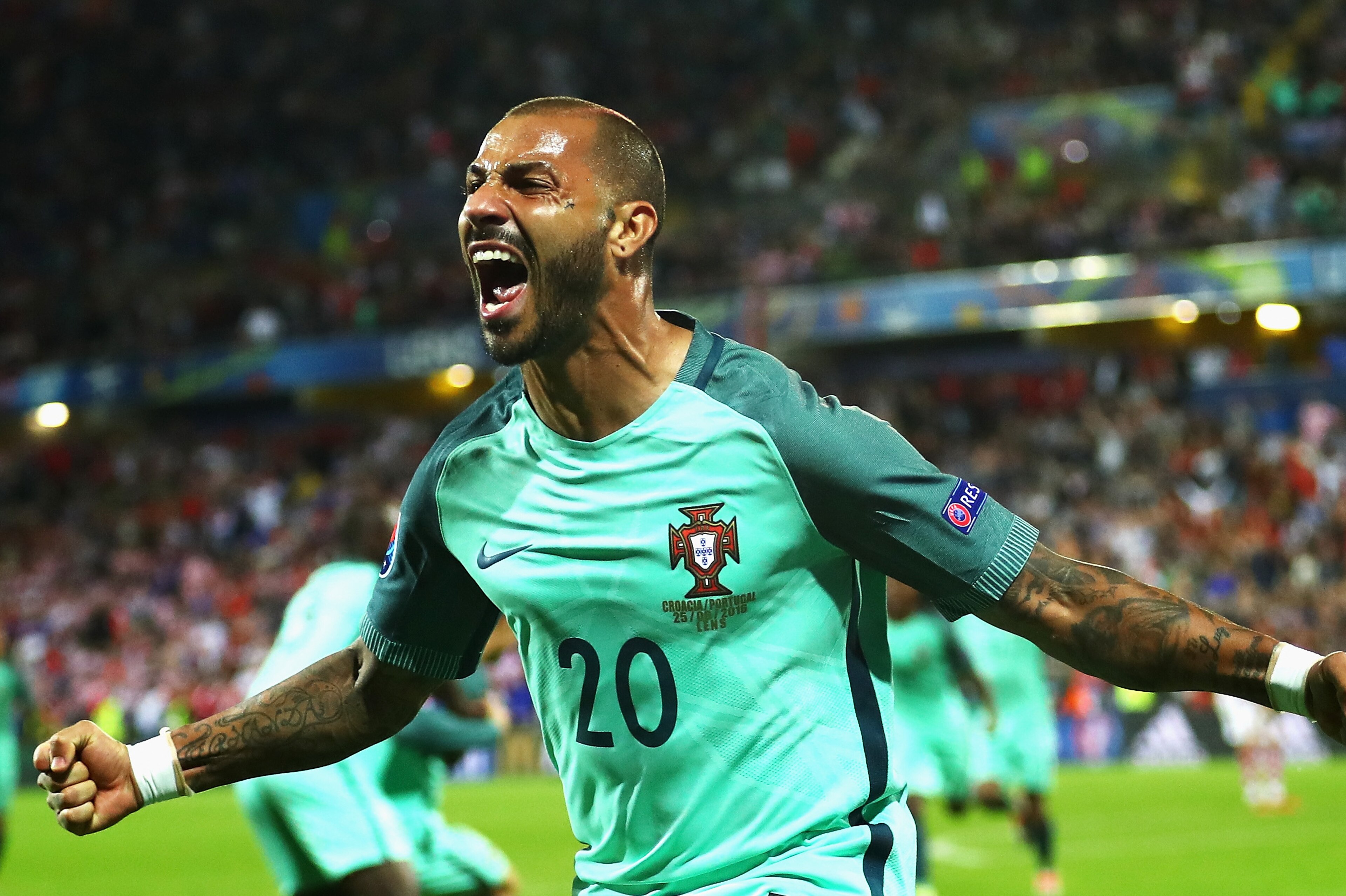 LENS, FRANCE - JUNE 25:  Ricardo Quaresma of Portugal celebrates scoring the opening goal during the UEFA EURO 2016 round of 16 match between Croatia and Portugal at Stade Bollaert-Delelis on June 25, 2016 in Lens, France.  (Photo by Clive Mason/Getty Images)