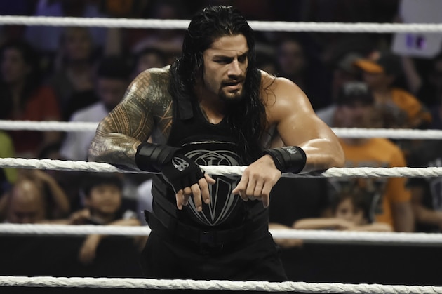 MIAMI, FL- SEPTEMBER 01: Roman Reigns looks on during the WWE Smackdown on September 1, 2015 at the American Airlines Arena in Miami, Florida.  (Photo by Ron ElkmanSports Imagery/Getty Images)