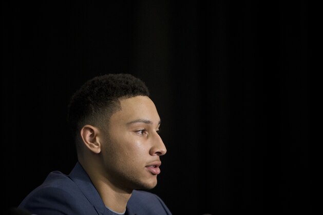 Philadelphia 76ers NBA basketball draft pick Ben Simmons speaks during a news conference in Philadelphia, Friday, June 24, 2016. (AP Photo/Matt Rourke)