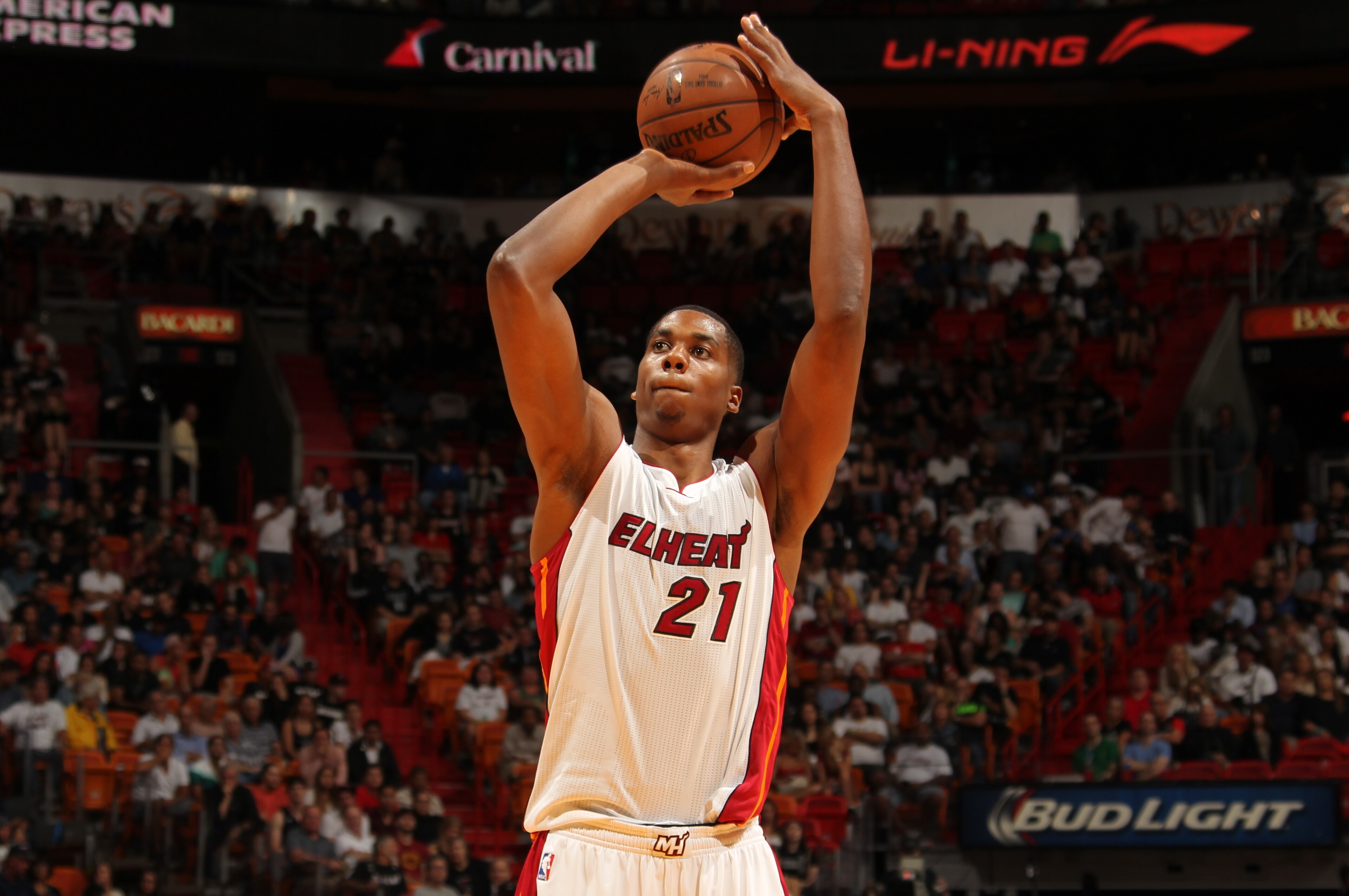 MIAMI, FL - MARCH 4:  Hassan Whiteside #21 of the Miami Heat prepares to shoot a free throw against the Los Angeles Lakers on March 4, 2015 at American Airlines Arena in Miami, Florida.  NOTE TO USER: User expressly acknowledges and agrees that, by downloading and or using this Photograph, user is consenting to the terms and conditions of the Getty Images License Agreement. Mandatory Copyright Notice: Copyright 2015 NBAE (Photo by Issac Baldizon/NBAE via Getty Images)