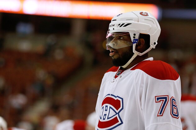 ANAHEIM, CA - MARCH 02:  P.K. Subban #76 of the Montreal Canadiens looks on during a game against the Anaheim Ducks at Honda Center on March 2, 2016 in Anaheim, California.  (Photo by Sean M. Haffey/Getty Images)