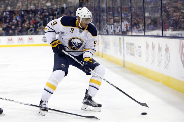 Buffalo Sabres' Evander Kane plays against the Columbus Blue Jackets during an NHL hockey game Friday, Feb. 19, 2016, in Columbus, Ohio. (AP Photo/Jay LaPrete)