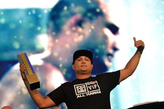 LAS VEGAS, NEVADA - JULY 11:   BJ Penn receives his award as he is inducted into the UFC Hall of Fame at the UFC Fan Expo in the Sands Expo and Convention Center on July 11, 2015 in Las Vegas Nevada. (Photo by Brandon Magnus/Zuffa LLC/Zuffa LLC via Getty Images)