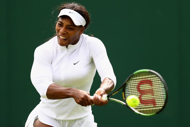 LONDON, ENGLAND - JUNE 25:  Serena Williams of USA in action during previews for Wimbledon Tennis 2016 at Wimbledon on June 25, 2016 in London, England.  (Photo by Julian Finney/Getty Images)