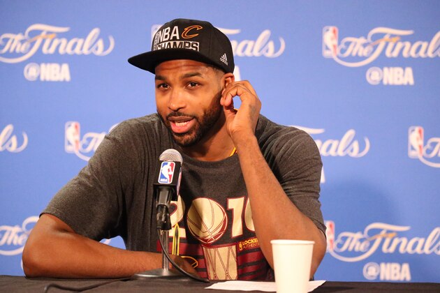OAKLAND, CA - JUNE 19:  Tristan Thompson #13 of the Cleveland Cavaliers talks to the media during a press conference after the 2016 NBA Finals Game Seven against the Golden State Warriors on June 19, 2016 at ORACLE Arena in Oakland, California. NOTE TO USER: User expressly acknowledges and agrees that, by downloading and or using this photograph, User is consenting to the terms and conditions of the Getty Images License Agreement. Mandatory Copyright Notice: Copyright 2016 NBAE (Photo by Bruce Yeung/NBAE via Getty Images)