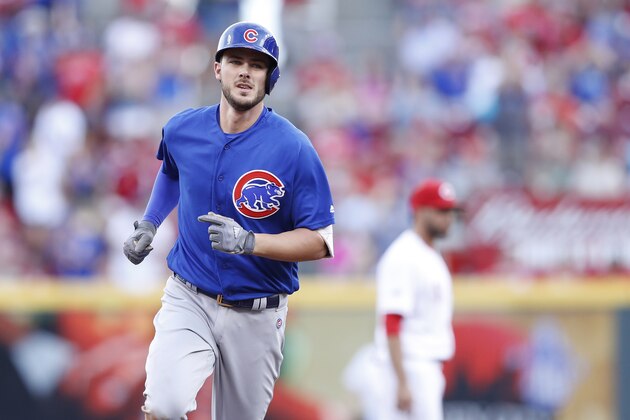 CINCINNATI, OH - JUNE 27: Kris Bryant #17 of the Chicago Cubs rounds the bases after a home run against the Cincinnati Reds in the third inning of the game at Great American Ball Park on June 27, 2016 in Cincinnati, Ohio. (Photo by Joe Robbins/Getty Images)