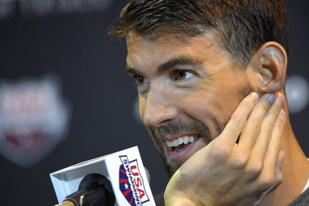 Michael Phelps speaks during a news conference at the U.S. Olympic swimming trials, Saturday, June 25, 2016, in Omaha, Neb. (AP Photo/Mark J. Terrill)