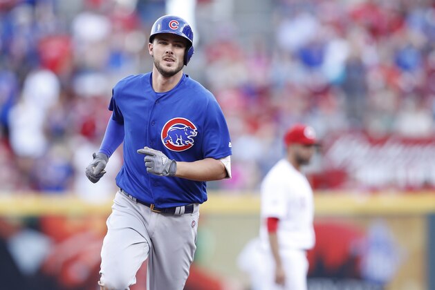CINCINNATI, OH - JUNE 27: Kris Bryant #17 of the Chicago Cubs rounds the bases after a home run against the Cincinnati Reds in the third inning of the game at Great American Ball Park on June 27, 2016 in Cincinnati, Ohio. (Photo by Joe Robbins/Getty Images)