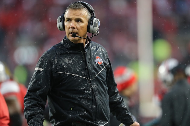 COLUMBUS, OH - NOVEMBER 21: head coach Urban Meyer of the Ohio State Buckeyes looks at the scoreboard in the second quarter against the Michigan State Spartans at Ohio Stadium on November 21, 2015 in Columbus, Ohio. (Photo by Rey Del Rio/Getty Images)
