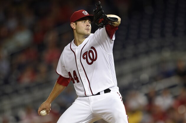 Washington Nationals starting pitcher Lucas Giolito (44) delivers a pitch during the third inning of a baseball game against the New York Mets, Tuesday, June 28, 2016, in Washington. (AP Photo/Nick Wass)