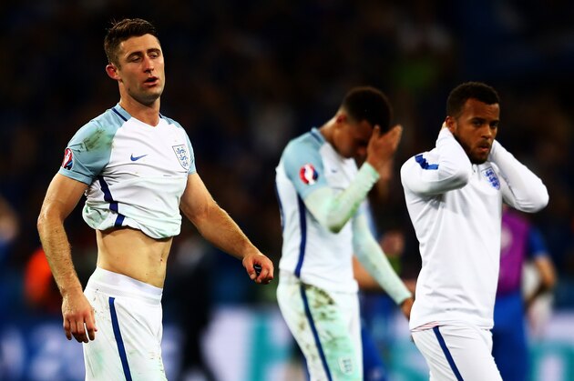 NICE, FRANCE - JUNE 27:  Gary Cahill of England shows his dejection after his team's 1-2 defeat in the UEFA EURO 2016 round of 16 match between England and Iceland at Allianz Riviera Stadium on June 27, 2016 in Nice, France.  (Photo by Lars Baron/Getty Images)