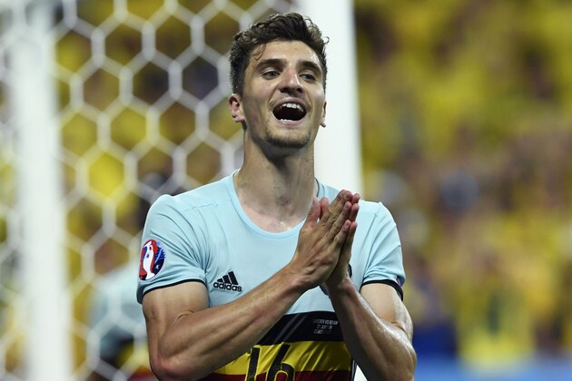 Belgium's defender Thomas Meunier gestures during the Euro 2016 group E football match between Sweden and Belgium at the Allianz Riviera stadium in Nice on June 22, 2016. / AFP / JONATHAN NACKSTRAND        (Photo credit should read JONATHAN NACKSTRAND/AFP/Getty Images)