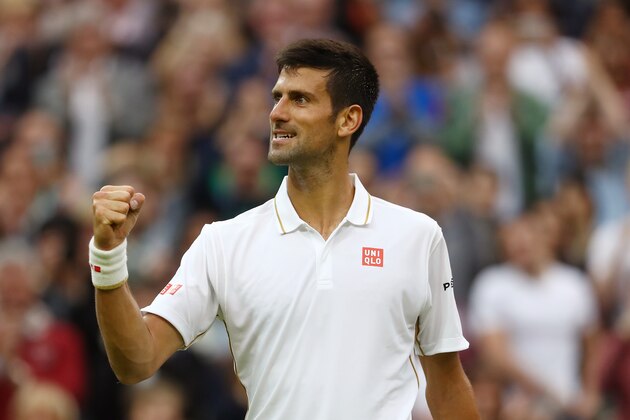 LONDON, ENGLAND - JUNE 29:  Novak Djokovic of Serbia celebrates victory during the Men's Singles second round match against Adrian Mannarino of France on day three of the Wimbledon Lawn Tennis Championships at the All England Lawn Tennis and Croquet Club on June 29, 2016 in London, England.  (Photo by Julian Finney/Getty Images)