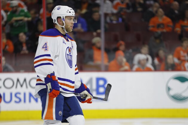 Edmonton Oilers' Taylor Hall in action during an NHL hockey game against the Philadelphia Flyers, Thursday, March 3, 2016, in Philadelphia. (AP Photo/Matt Slocum)