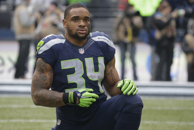 Seattle Seahawks running back Thomas Rawls before an NFL football game against the Pittsburgh Steelers, Sunday, Nov. 29, 2015, in Seattle. (AP Photo/Ted S. Warren)