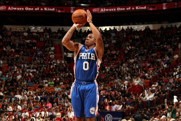 MIAMI, FL - MARCH 6: Isaiah Canaan #0 of the Philadelphia 76ers shoots the ball during the game against the Miami Heat on March 6, 2016 at AmericanAirlines Arena in Miami, Florida. NOTE TO USER: User expressly acknowledges and agrees that, by downloading and or using this Photograph, user is consenting to the terms and conditions of the Getty Images License Agreement. Mandatory Copyright Notice: Copyright 2016 NBAE (Photo by Issac Baldizon/NBAE via Getty Images)