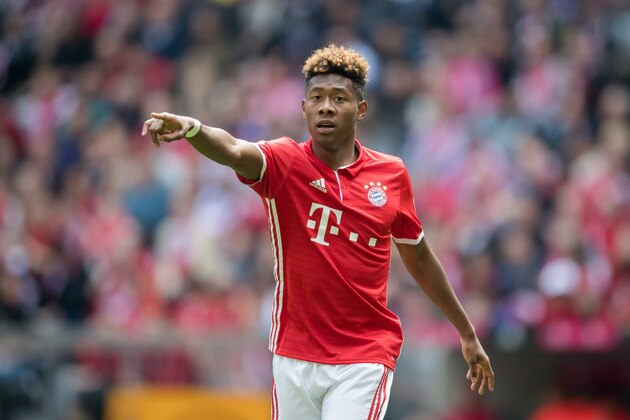 MUNICH, GERMANY - MAY 14:  David Alaba of Muenchen gestures during the Bundesliga match between FC Bayern Muenchen and Hannover 96 at Allianz Arena on May 14, 2016 in Munich, Germany.  (Photo by Boris Streubel/Getty Images)