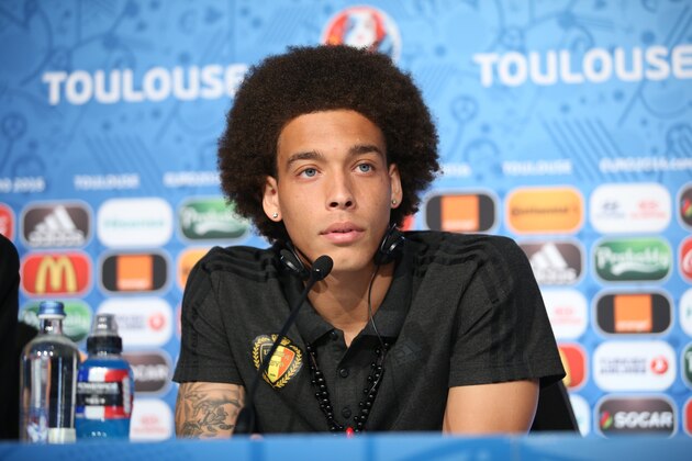 TOULOUSE, FRANCE - JUNE 25:  In this handout image provided by UEFA, Player Axel Witsel of Belgium attends the press conference at Stadium Municipal on June 25, 2016 in Toulouse, France. (Photo by Handout/Getty Images)