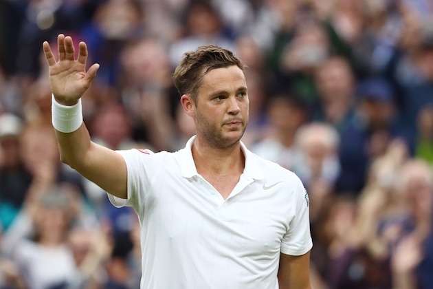 LONDON, ENGLAND - JUNE 29:  Marcus Willis of Great Britain reacts during the Men's Singles second round match against Roger Federer of Switzerland on day three of the Wimbledon Lawn Tennis Championships at the All England Lawn Tennis and Croquet Club on June 29, 2016 in London, England.  (Photo by Julian Finney/Getty Images)