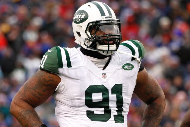 Jan 3, 2016; Orchard Park, NY, USA; New York Jets defensive end Sheldon Richardson (91) during the game against the Buffalo Bills at Ralph Wilson Stadium. Mandatory Credit: Kevin Hoffman-USA TODAY Sports