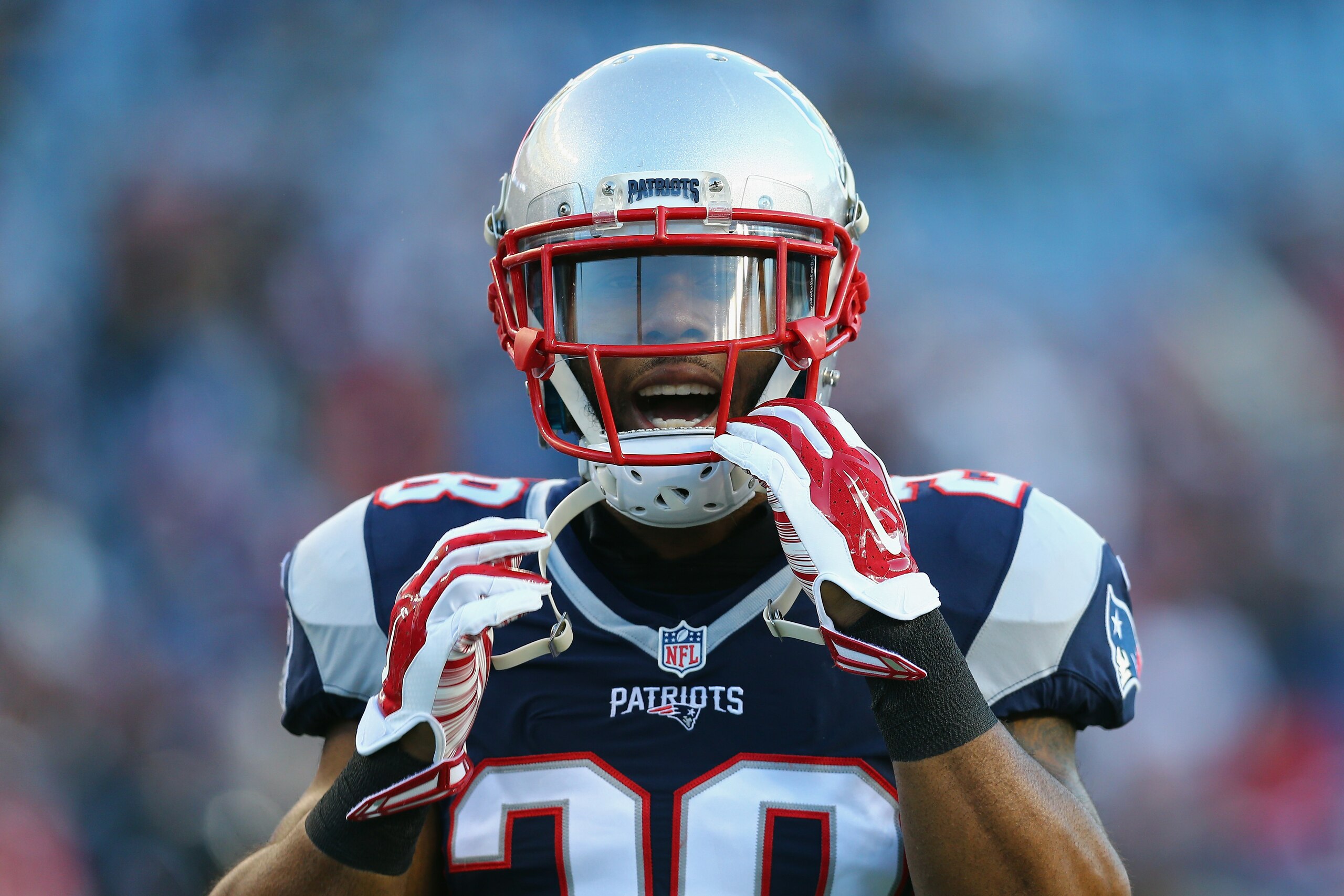 FOXBORO, MA - JANUARY 16:  James White #28 of the New England Patriots looks on during warm ups prior to the AFC Divisional Playoff Game against the Kansas City Chiefs at Gillette Stadium on January 16, 2016 in Foxboro, Massachusetts.  (Photo by Maddie Meyer/Getty Images)