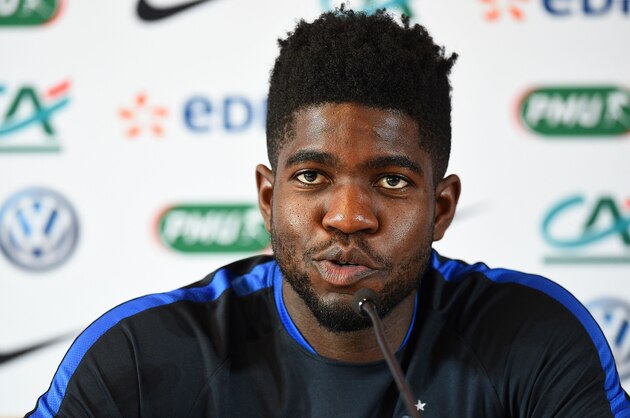 France's defender Samuel Umtiti gives a press conference at the Aguilera stadium in Biarritz on May 21, 2016, during the team preparation for the Euro 2016 European football.  / AFP / FRANCK FIFE        (Photo credit should read FRANCK FIFE/AFP/Getty Images)