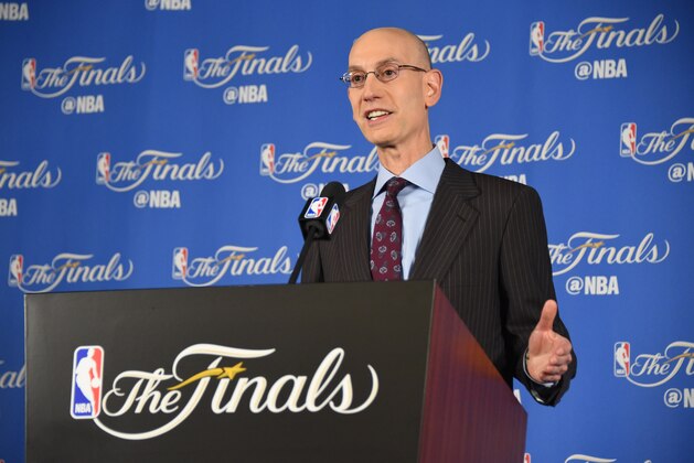 OAKLAND, CA - JUNE 2: NBA Commissioner Adam Silver addresses the media during the Pregame Press Conference prior to Game One of the 2016 NBA Finals on June 2, 2016 at ORACLE Arena in Oakland, California. NOTE TO USER: User expressly acknowledges and agrees that, by downloading and or using this photograph, User is consenting to the terms and conditions of the Getty Images License Agreement. Mandatory Copyright Notice: Copyright 2016 NBAE (Photo by Andrew D. Bernstein/NBAE via Getty Images)