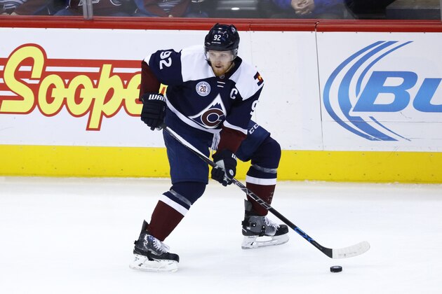 Colorado Avalanche left wing Gabriel Landeskog skates against the Columbus Blue Jackets during the first period of an NHL hockey game Saturday, Oct. 24, 2015, in Denver. (AP Photo/Jack Dempsey)