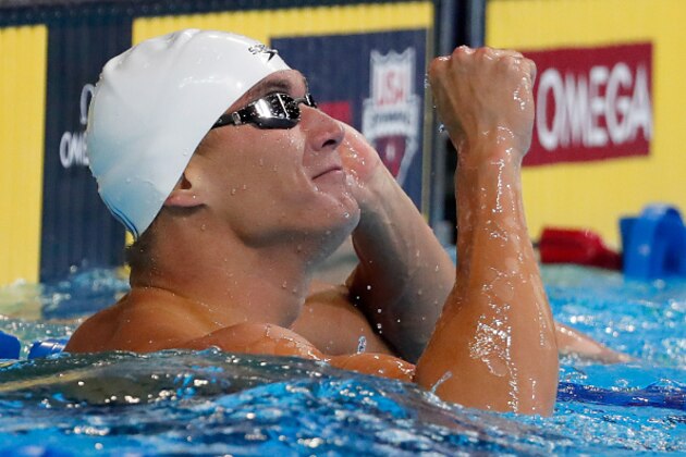 OMAHA, NE - JUNE 30:  Nathan Adrian of the United States celebrates after winning the final heat for the Men's 100 Meter Freestyle during Day Five of the 2016 U.S. Olympic Team Swimming Trials at CenturyLink Center on June 30, 2016 in Omaha, Nebraska.  (Photo by Al Bello/Getty Images)