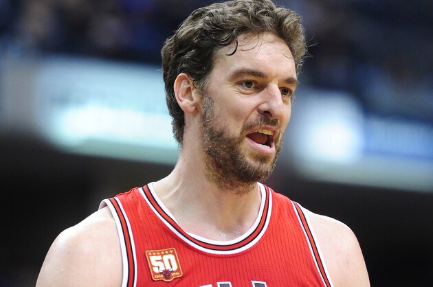 Mar 29, 2016; Indianapolis, IN, USA; Chicago Bulls forward Pau Gasol (16) reacts from the court in the second half against the Indiana Pacers at Bankers Life Fieldhouse. Mandatory Credit: Thomas J. Russo-USA TODAY Sports
