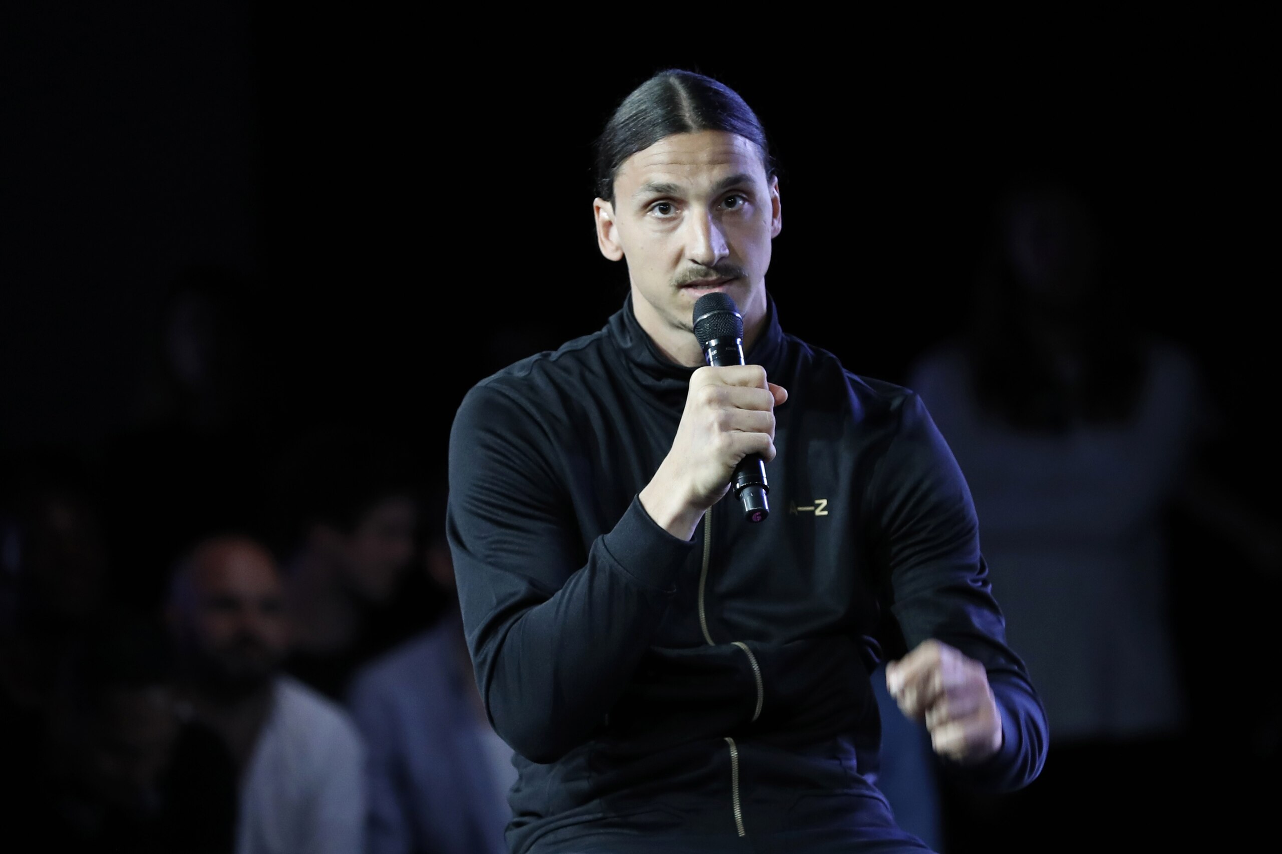 Former Paris Saint-Germain (PSG) forward Zlatan Ibrahimovic talks during a press conference for the presentation of his sportswear brand A-Z, on June 7, 2016 in Paris.  / AFP / FRANCOIS GUILLOT        (Photo credit should read FRANCOIS GUILLOT/AFP/Getty Images)