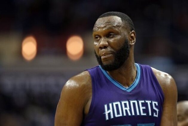 FILE - In this April 10, 2016, file photo, Charlotte Hornets center Al Jefferson pauses on the court during the second half of an NBA basketball game against the Washington Wizards in Washington. The last time the Hornets met the Heat in the playoffs two years ago, Jefferson was the focal point of the team's offense. Now he's in a different role coming off the bench.  (AP Photo/Alex Brandon, File)