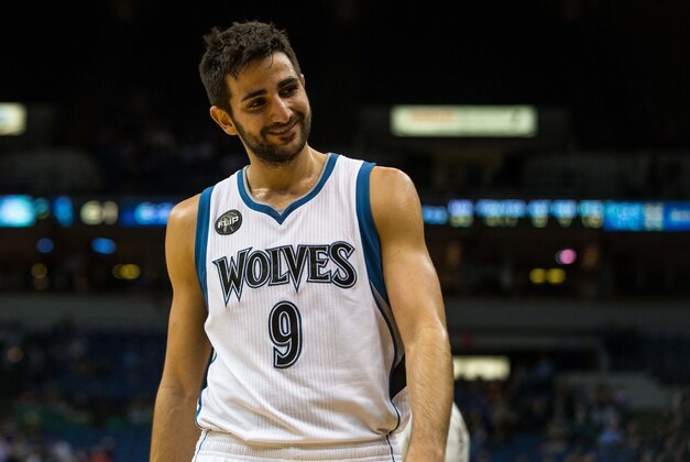 Dec 7, 2015; Minneapolis, MN, USA; Minnesota Timberwolves guard Ricky Rubio (9) smiles against the Los Angeles Clippers at Target Center. The Clippers defeated the Timberwolves 110-106. Mandatory Credit: Brace Hemmelgarn-USA TODAY Sports
