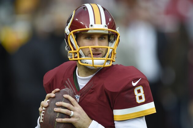Washington Redskins quarterback Kirk Cousins (8) warms up before an NFL wild card playoff football game against the Green Bay Packers in Landover, Md., Sunday, Jan. 10, 2016. (AP Photo/Nick Wass)