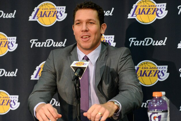 Jun 21, 2016; El Segunda, CA, USA; Los Angeles Lakers new head coach Luke Walton talks to the media during a press conference at Toyota Sports Center. Mandatory Credit: Jayne Kamin-Oncea-USA TODAY Sports