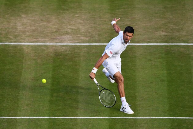 LONDON, ENGLAND - JULY 01:  Novak Djokovic of Serbia serves during the Men's Singles third round match against Sam Querrey of The United States on day five of the Wimbledon Lawn Tennis Championships at the All England Lawn Tennis and Croquet Club on July 1, 2016 in London, England.  (Photo by Shaun Botterill/Getty Images)