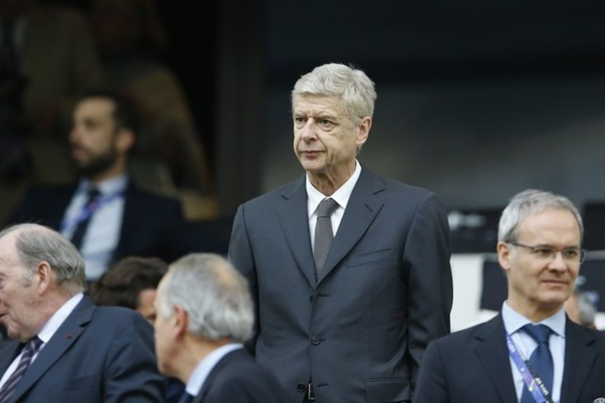 Arsenal coach Arsene Wenger takes his seat in the stands as he waits for the start of the Euro 2016 Group B soccer match between England and Russia, at the Velodrome stadium in Marseille, France, Saturday, June 11, 2016. (AP Photo/Kirsty Wigglesworth)