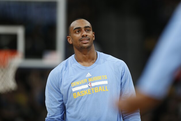 Denver Nuggets forward Darrell Arthur (00) in the second half of an NBA basketball game Monday, March 28, 2016, in Denver. The Mavericks won 97-88. (AP Photo/David Zalubowski)