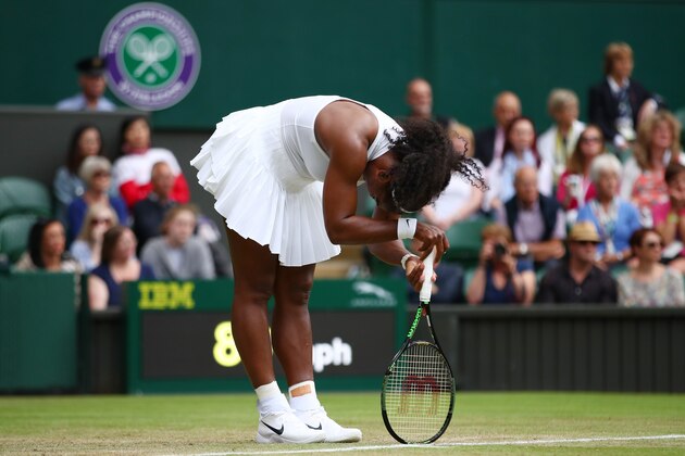 LONDON, ENGLAND - JULY 01:  Serena Williams of The United States reacts during the Ladies Singles second round match against  Christina McHale of the United States on day five of the Wimbledon Lawn Tennis Championships at the All England Lawn Tennis and Croquet Club on July 1, 2016 in London, England.  (Photo by Clive Brunskill/Getty Images)