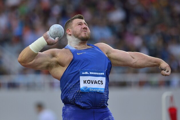 SHANGHAI, CHINA - MAY 14: Joe Kovacs of the United States competes in the Men's Shot Put during the IAAF Diamond League 2016 at Shanghai Stadium on May 14, 2016 in Shanghai, China. (Photo by Marcio Machado/Getty Images)