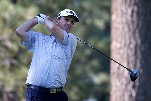 RENO, NV - JULY 01:  Greg Chalmers of Australia plays his shot from the eighth tee during the second round of the Barracuda Championship at the Montreux Golf and Country Club on July 1, 2016 in Reno, Nevada.  (Photo by Todd Warshaw/Getty Images)